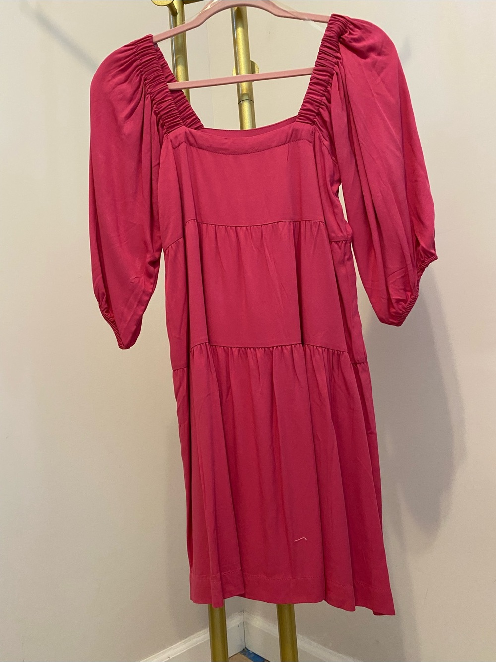 Shinestar Bright Pink Mini Dress with Puff Sleeves